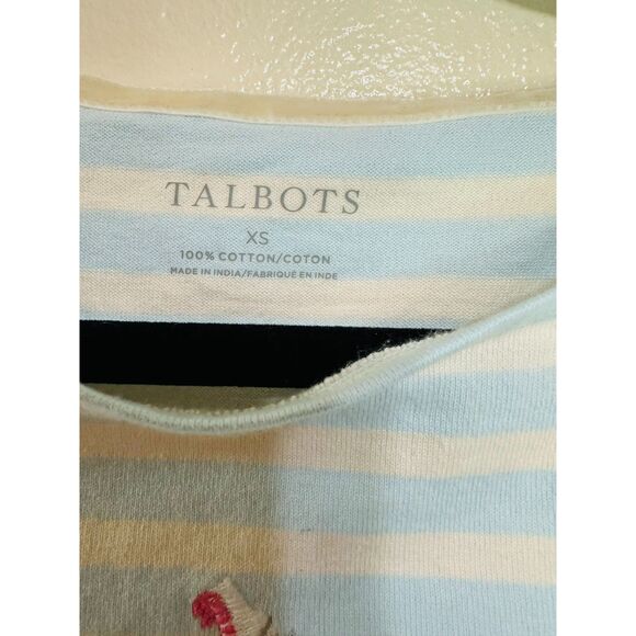 Talbots Womens Blue/White Striped Ice Skates Embroidered Long Sleeve Tee Size XS - Picture 3 of 5
